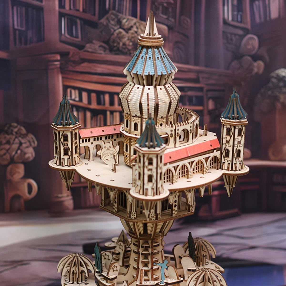 URFunModel 3D Wooden Puzzle for Adults, Mechanical Transmission Castle in The Sky Music Box Wooden Model Kit to Build, 534PCS DIY Assembly Steampunk
