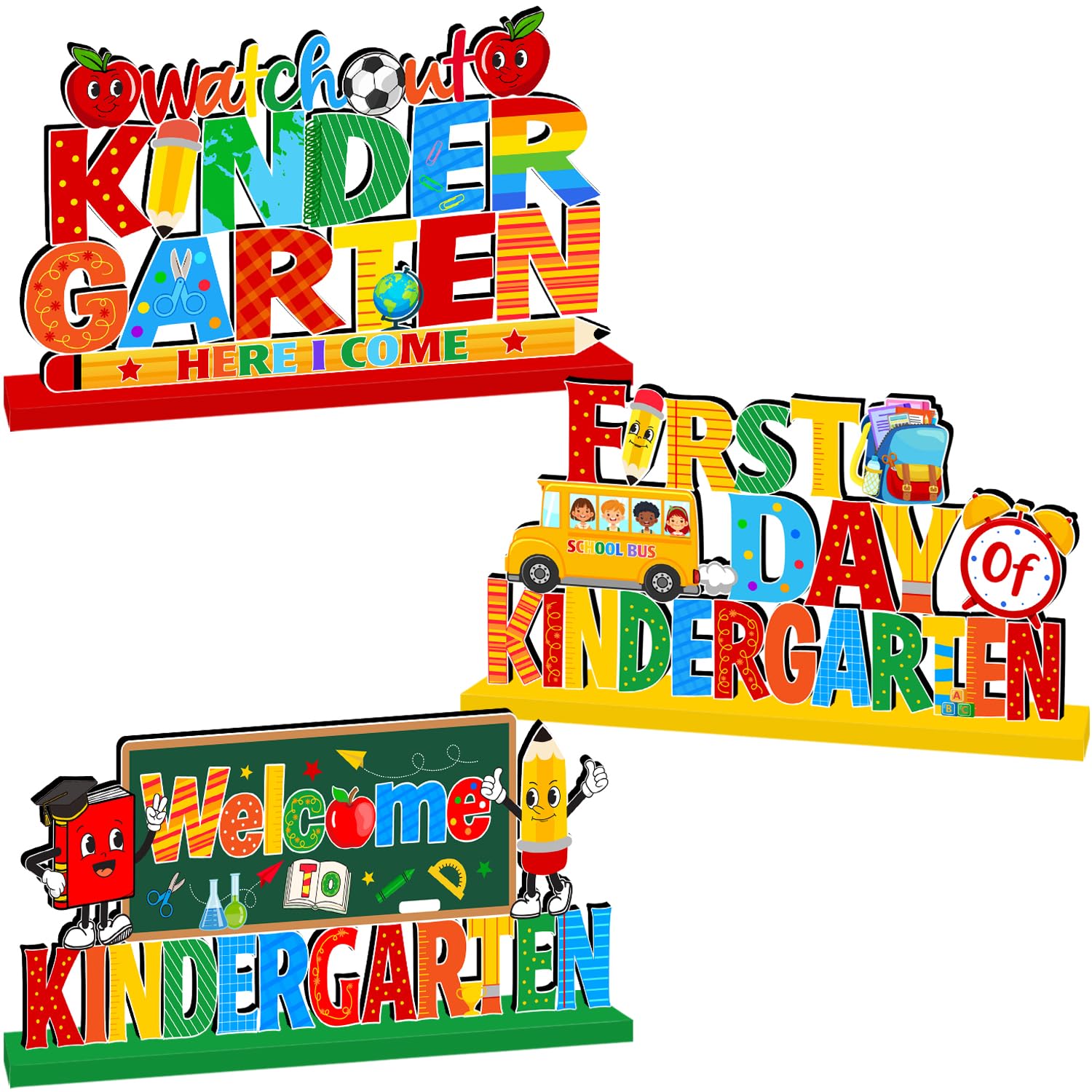 3pcs First Day of Kindergarten Decorations Wood Centerpieces