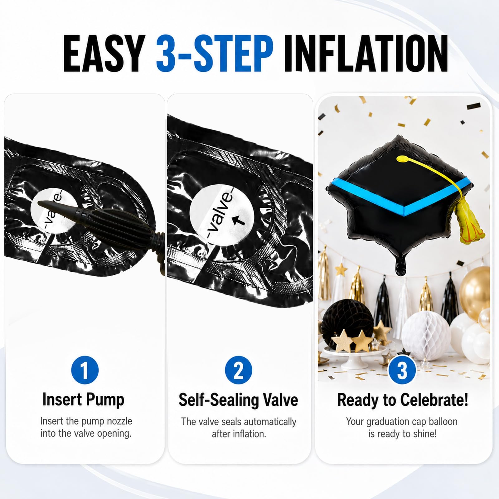 4 Pieces 22 Inches Black Graduation Cap Balloons, Large Academic Cap Shaped Mylar Foil Balloons with Tassel Design, Grad Hat for Class of 2025