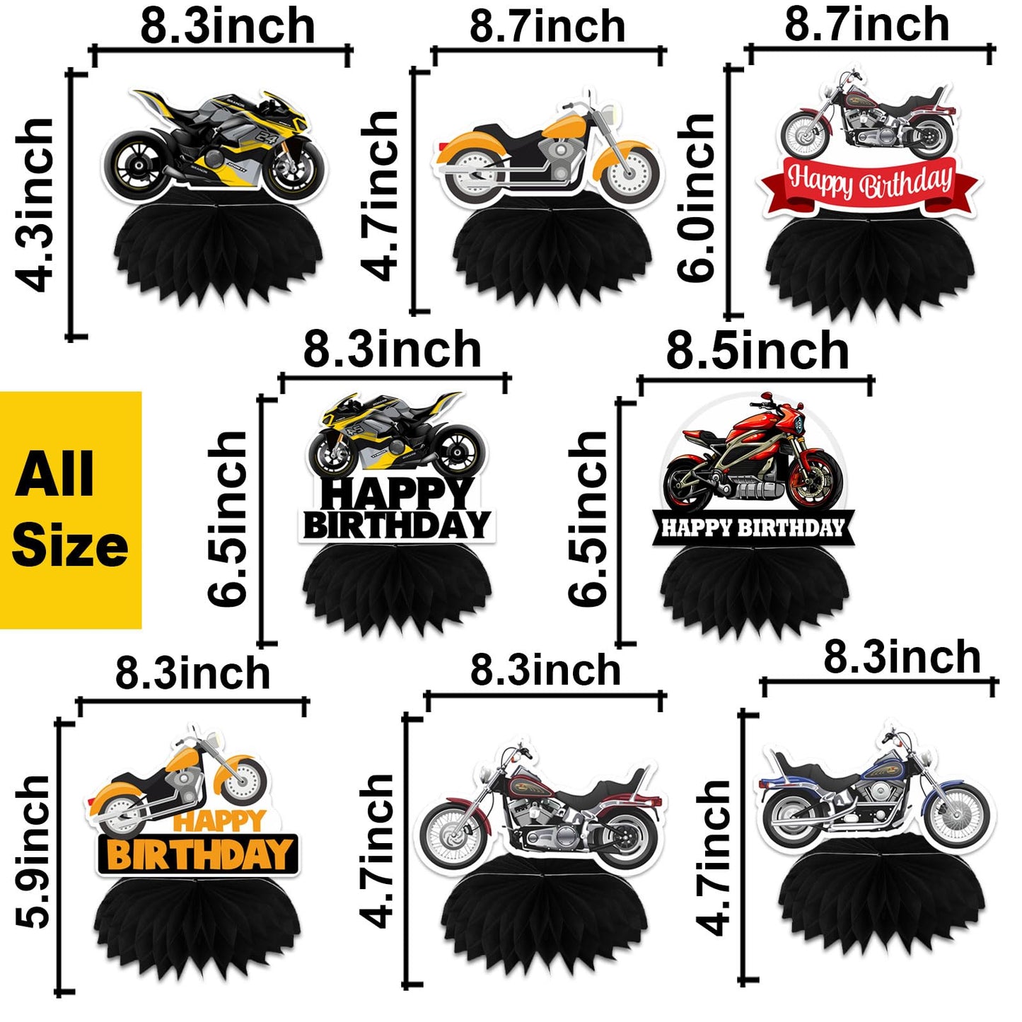 Motorcycle Motorbike Happy Birthday Honeycomb Centerpieces Extreme Soprts Racing Motocross Dirt Bike Theme Decor for Motorcycle Rider Man Boys Teen