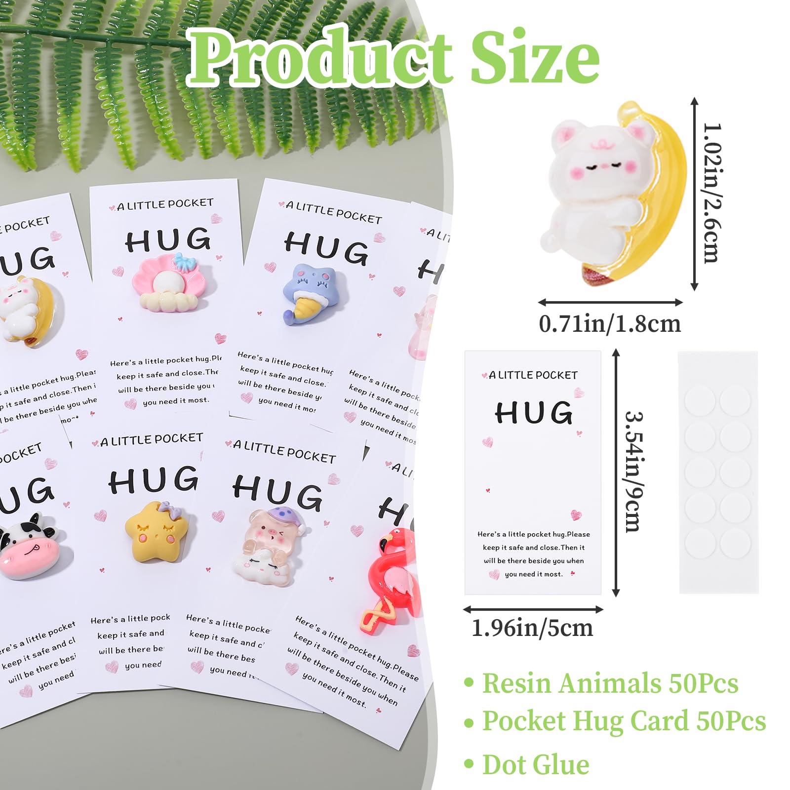 Sploziia 50 Sets Pocket Hug Bulk Inspirational Pocket Hug Cards with Mini Resin Animals Mini Birthday Valentine's Day Gifts Small Team Appreciation