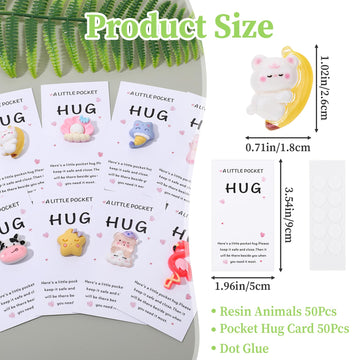 Sploziia 50 Sets Pocket Hug Bulk Inspirational Pocket Hug Cards with Mini Resin Animals Mini Birthday Valentine's Day Gifts Small Team Appreciation