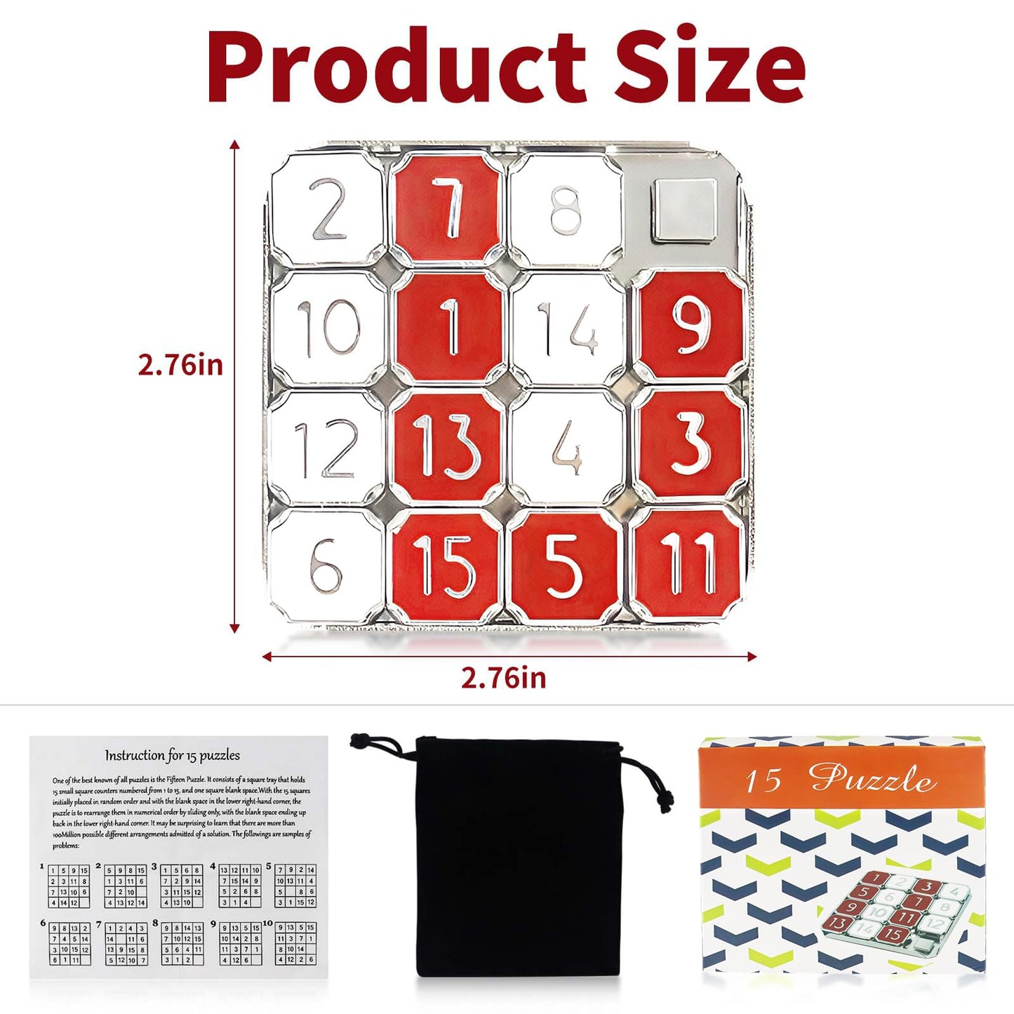 Number Puzzle, Slide Puzzle, 15 Number Puzzle Slide Game, Number Puzzle for Adult, Red and White Number Sliding Educational Learning Games, Travel