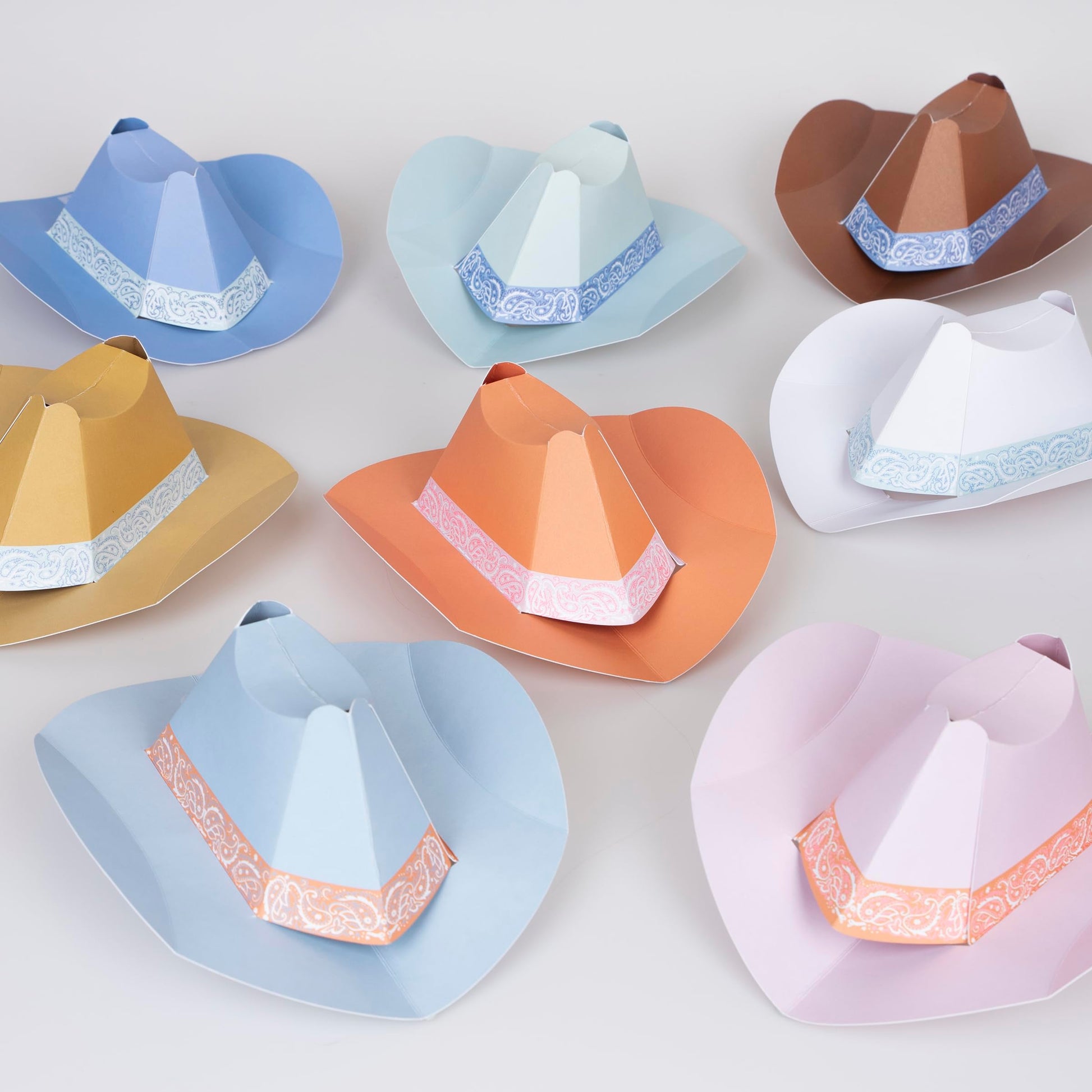 Meri Meri Mini Cowboy Party Hats (Pack of 8), Paper Birthday Party Hats, 8 Stylish Colors, Ages 3+, Cowboy Western Party Decorations, 7.25" x 2.75" x