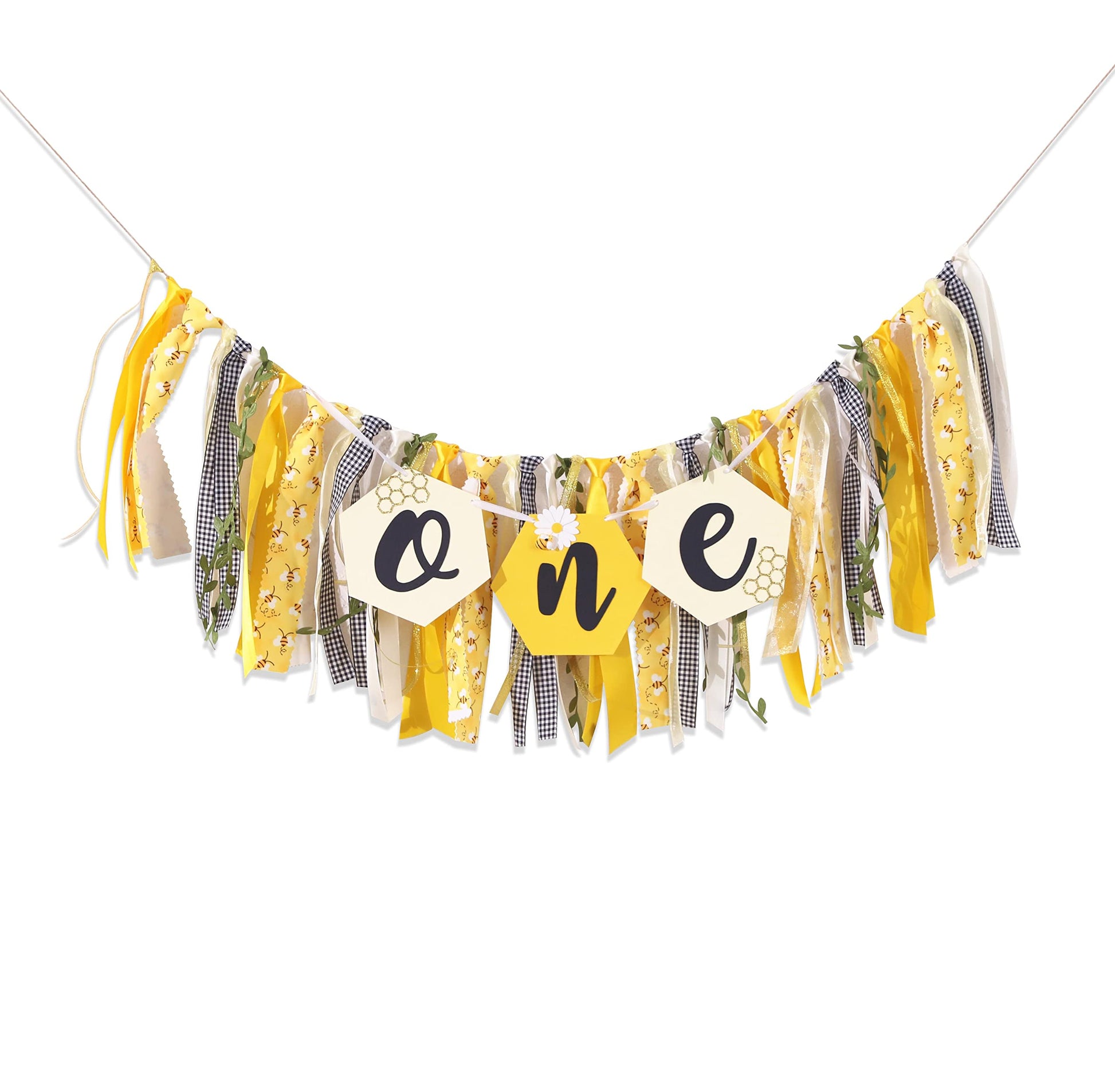 Bee Theme High Chair Banner - Happy 1st Bee Day Birthday Banner, First Birthday Decoration for Boys and Girls, Bumble Be e Themed Bday Party