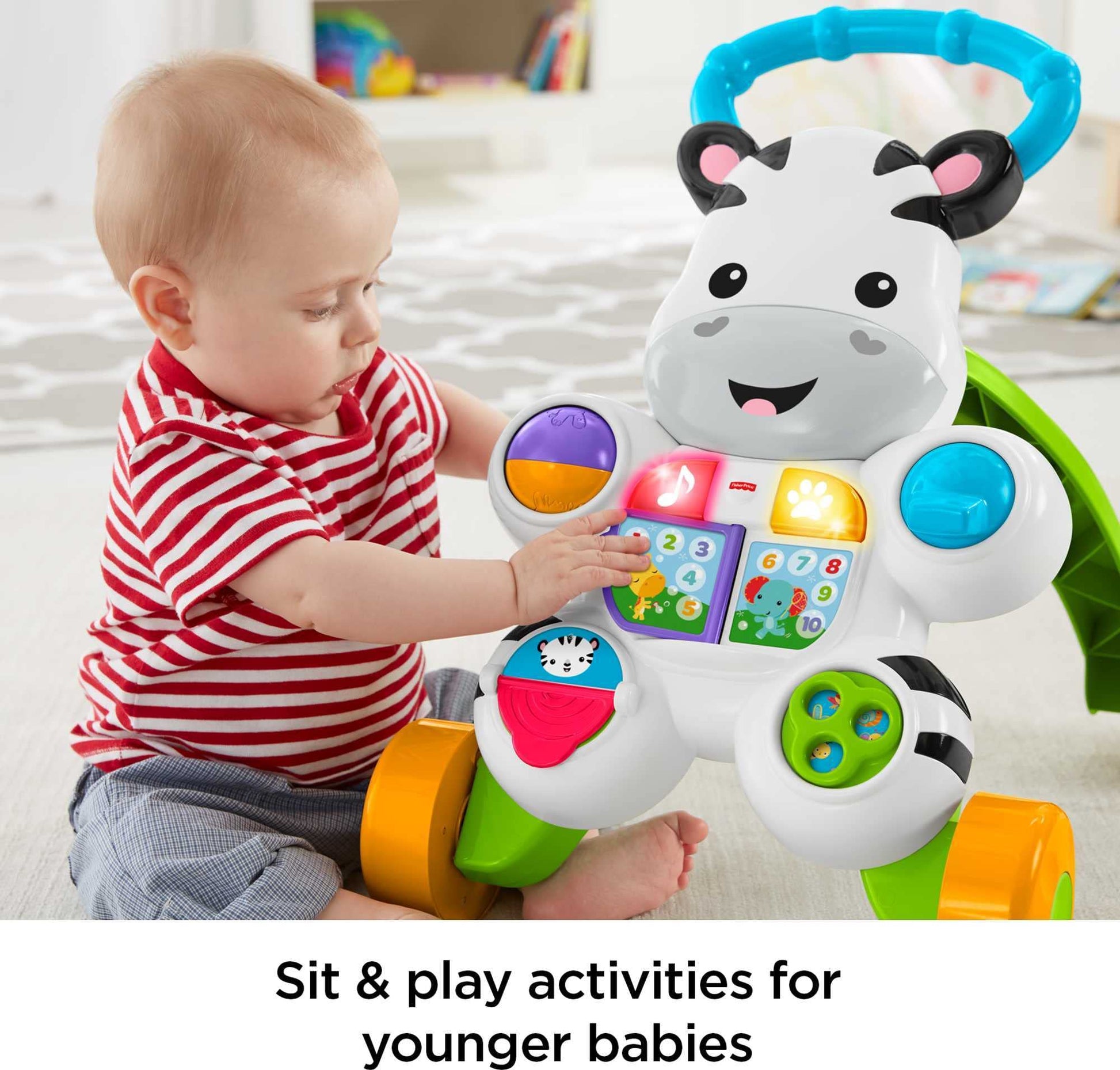 Fisher-Price Baby Push Toy Learn with Me Zebra Walker Musical Learning Activity with Lights & Fine Motor Play for Infants Ages 6+ Months