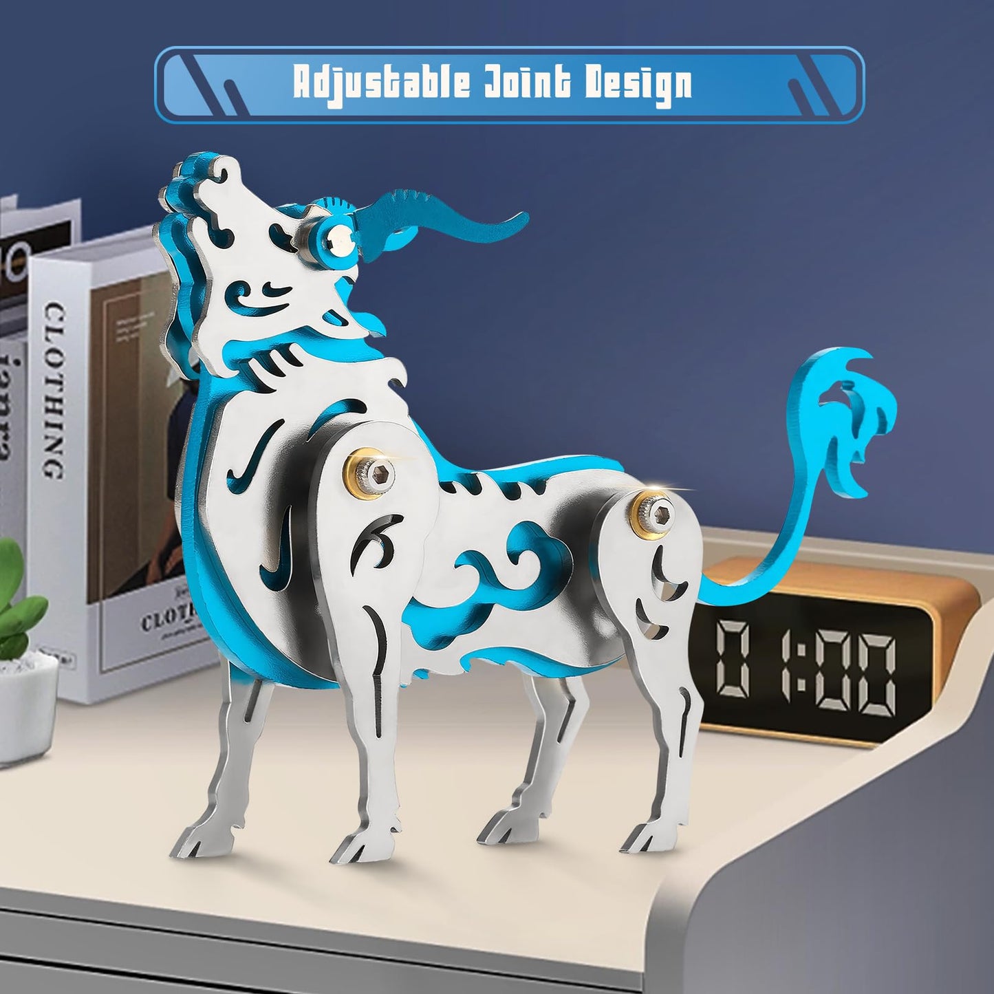 3D Metal Puzzles,3D Metal Puzzle for Adults,Mechanical Model Kit Zodiac Cattle Blue,Steel 3D Puzzles Stainless Steel Ornaments for Adults Home Decor