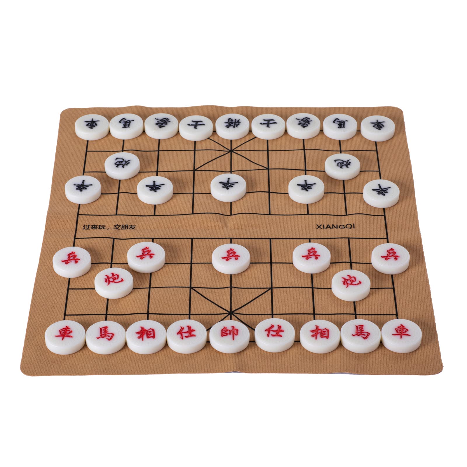 Xiangqi Portable Chinese Chess Board Game Set, 15-inch Beige Chess Board with Black Sling Bag Carrying Case, Family Games for All Ages (XQ-1001)