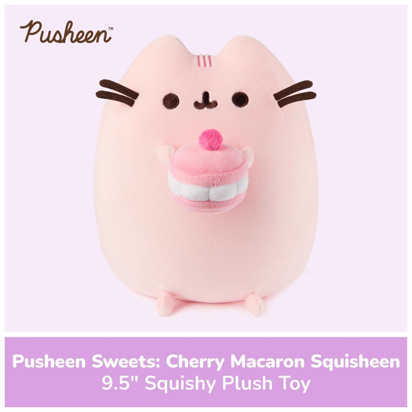 GUND Pusheen Cherry Macaron Squisheen 9.5-Inch Squishy Plush Toy; Ages 8+
