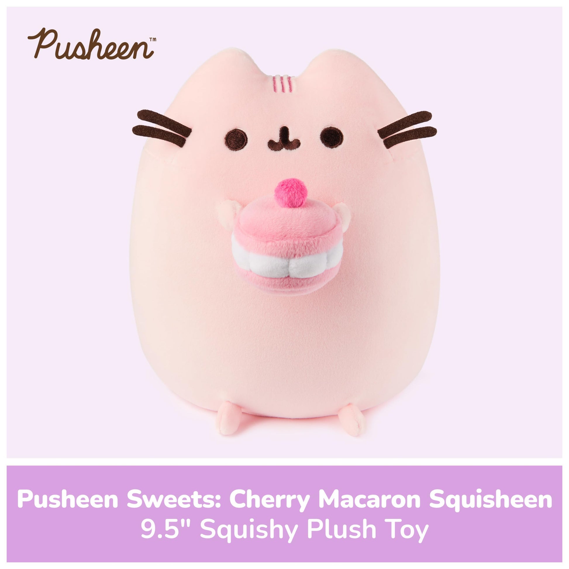 GUND Pusheen Cherry Macaron Squisheen 9.5-Inch Squishy Plush Toy; Ages 8+