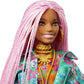Barbie Extra Doll & Accessories with Long Pink Braids in Teal Floral Jacket & 2-Piece Floral Outfit with DJ Pet Mouse
