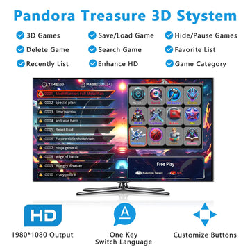 FVBADE [32000 Games in 1] 78S Pandora Box Arcade Game Console for PC & Projector & TV ,3D Games 1-4 Players Double Joystick Favorite List Game