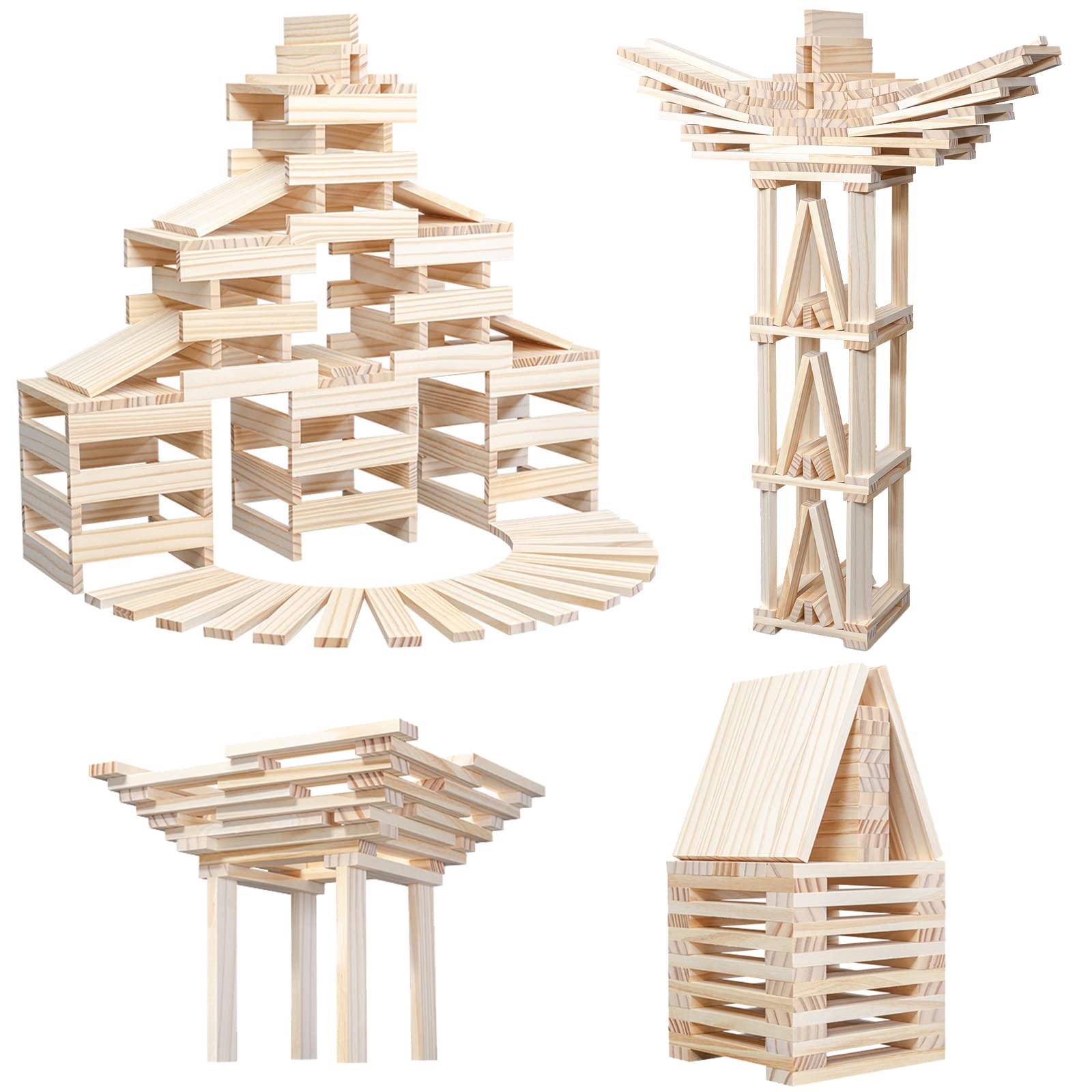 NiToy Wooden Plank Building Blocks 200PCS Sensory Toy for Kids, Montessori STEM Playset with Natural Pine Wood Creative Shapes for Educational