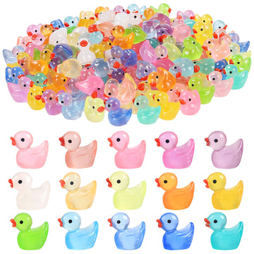 Luminous Mini Resin Duck 15 Colors 300 Pack Figurines Bulk for Miniature Dollhouse Decor Accessories Garden Aquarium Potted Ornament Party Toys DIY