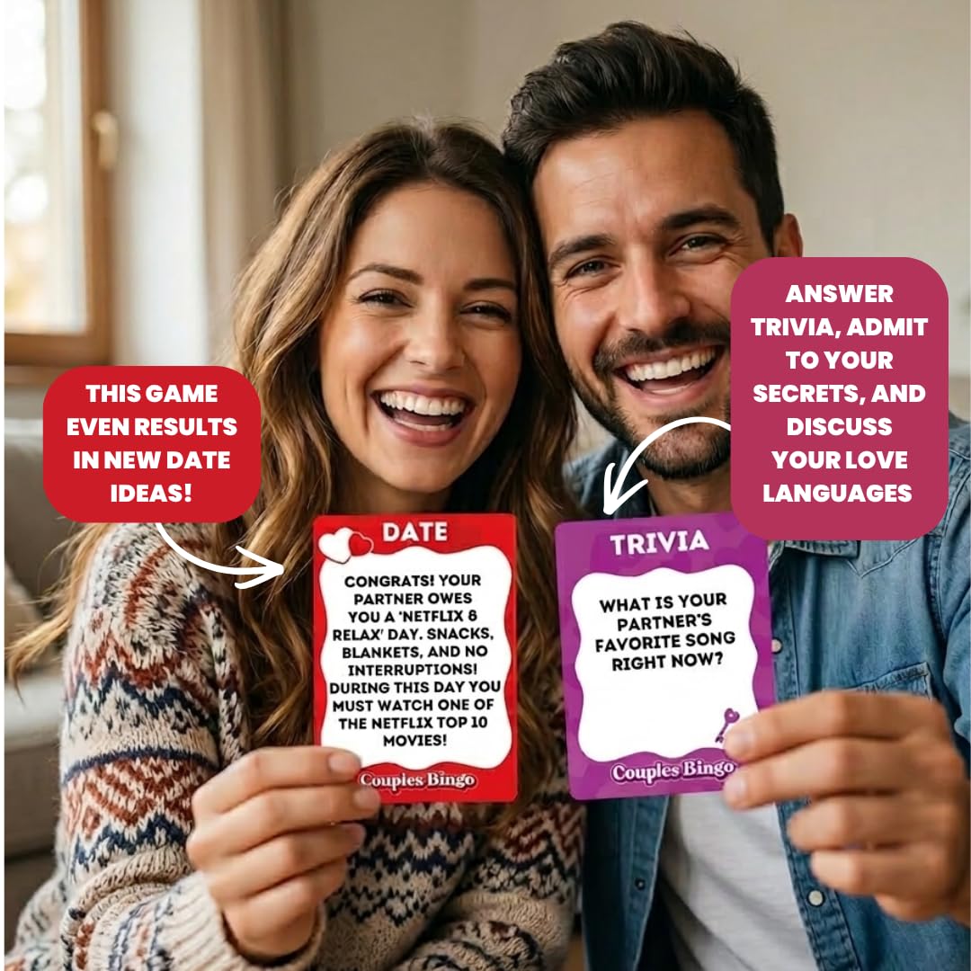 Couples Bingo Date Night Game for Couples - Romantic & Meaningful Card Game with Promps, Questions & Challenges | Fun Relationship Game for Dates