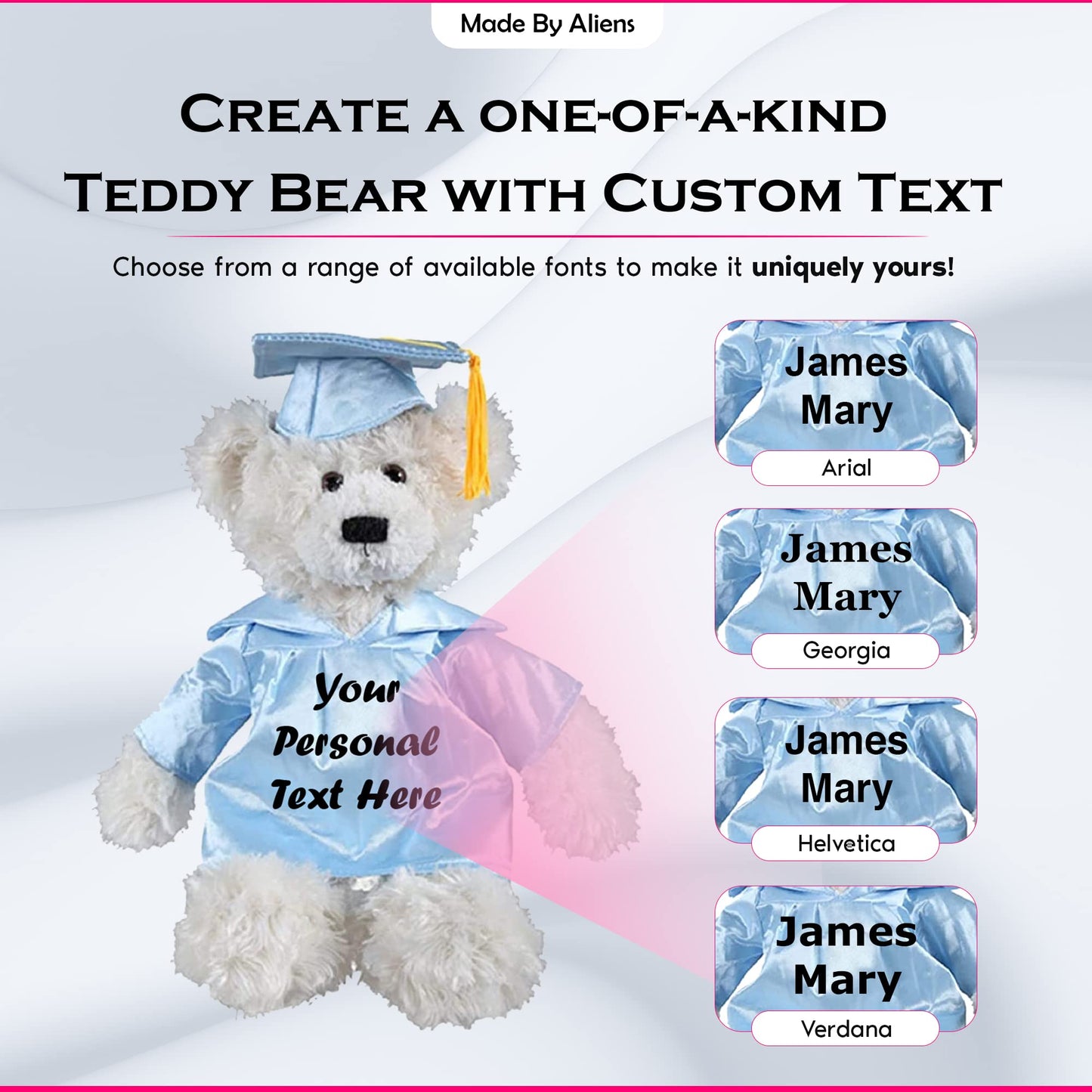 Made By Aliens Cream Brandon Teddy Bear Plush Stuffed Animal Toys 12 Inches Present Gifts for Graduation Day, Personalized Text or Your School Logo on