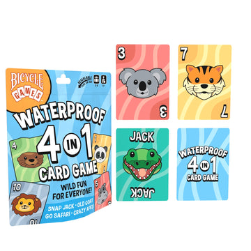 Bicycle Waterproof 4‑in‑1 Card Games Set - Durable Plastic Playing Cards Deck for Go Fish, Slap Jack, Crazy Eights & Old Maid, Family Travel Game
