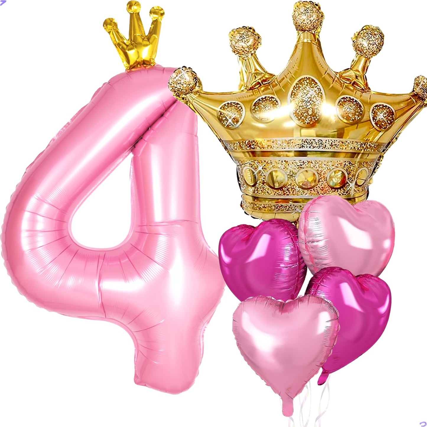 Princess 4th Birthday Party Decorations, 40 inch Large Pink Crown 4 Balloon for Girls’ Princess Royal Birthday Decorations, Party Supplies Favors