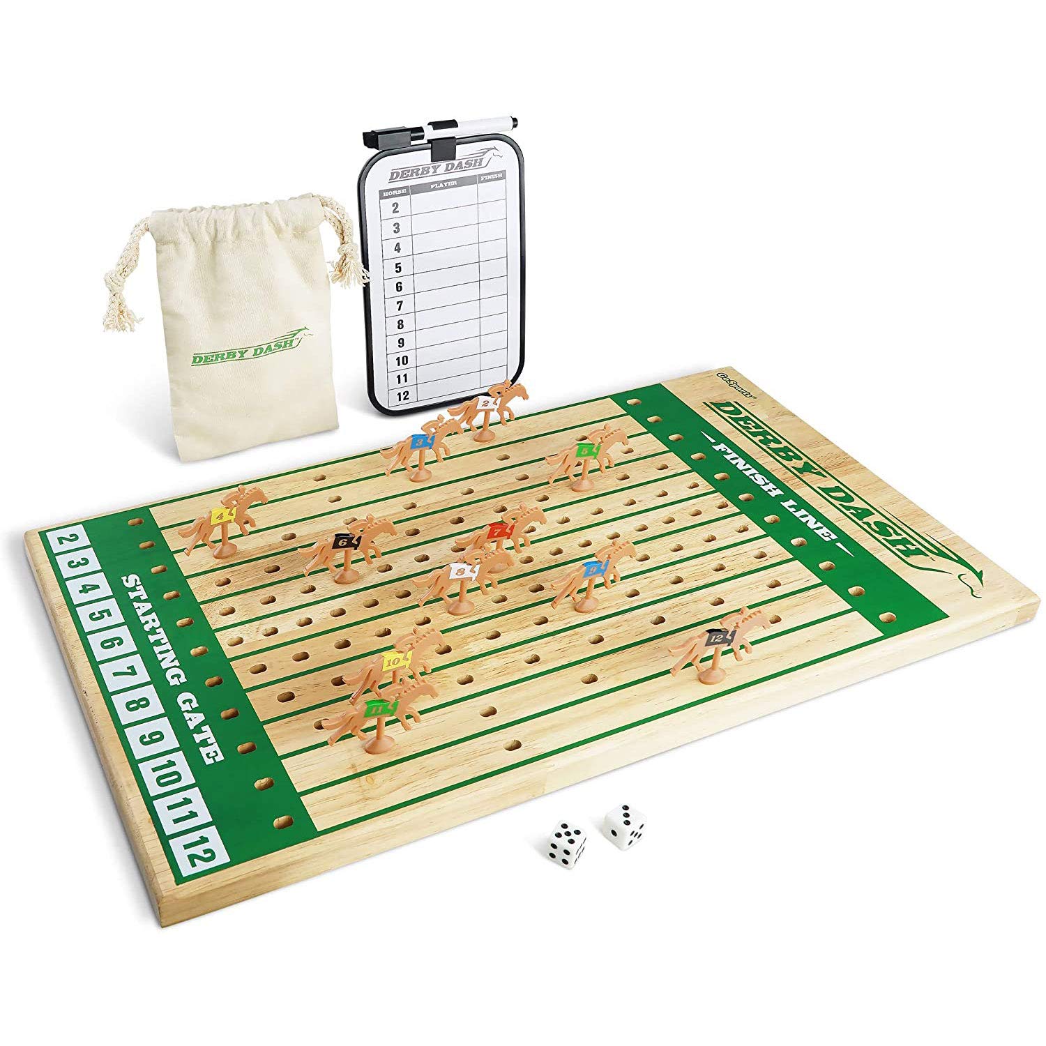 GoSports Derby Dash Horse Race Game Set - Tabletop Horse Racing with 2 Dice and Dry Erase Scoreboard