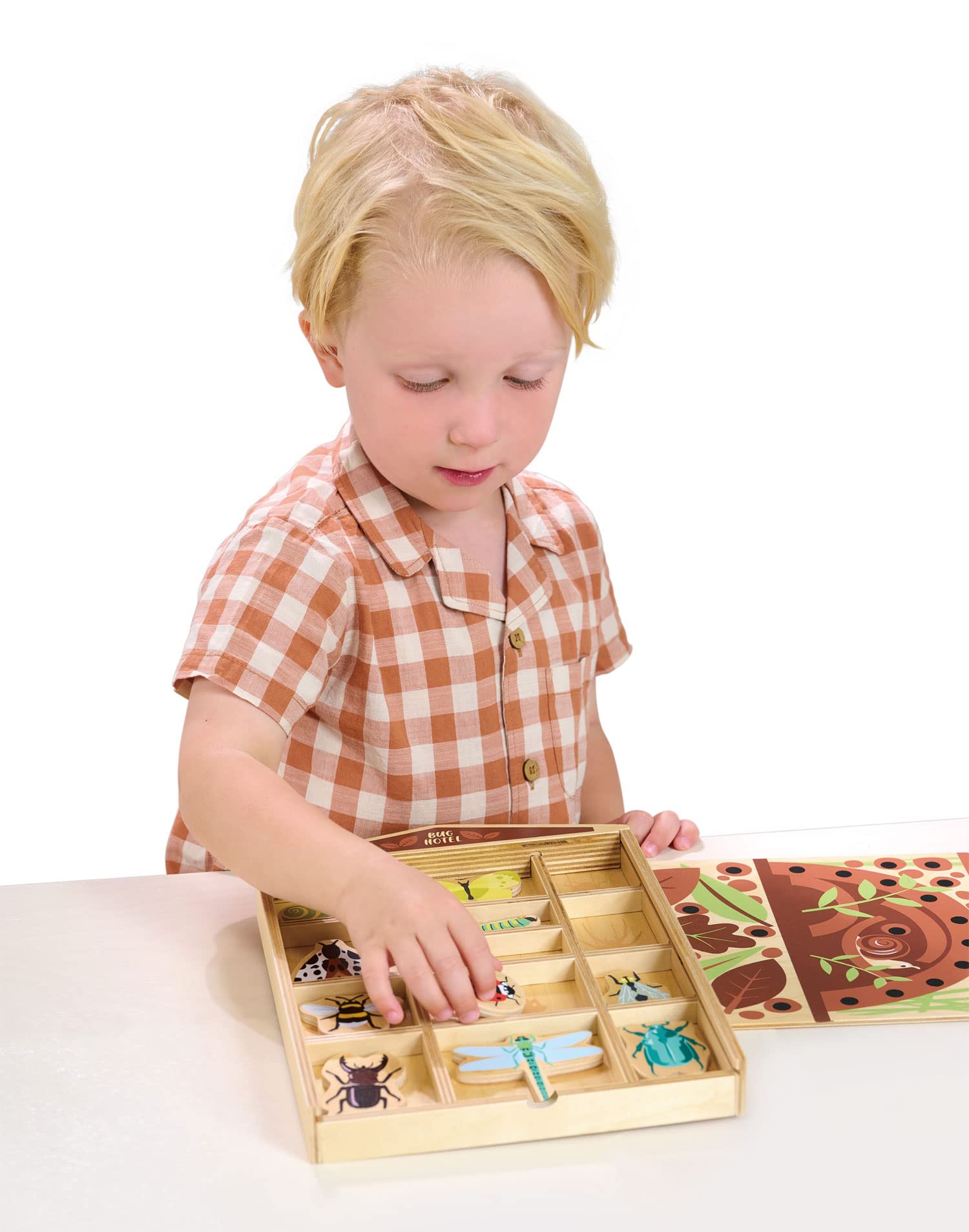 Tender Leaf Toys - The Bug Hotel - 13 Wood Garden Bugs with Shelving Unit and Front Panel - Made for Little Hands - Open-Ended Nature Play - Science