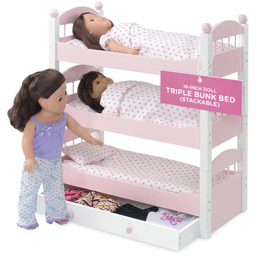 Emily Rose 18" Doll Triple Bunk Bed - Stackable Space Saving Furniture