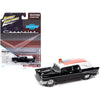 Johnny Lightning 1957 Chevrolet Hearse Black with White Top and American Flag Graphics 1/64 Diecast Model Car