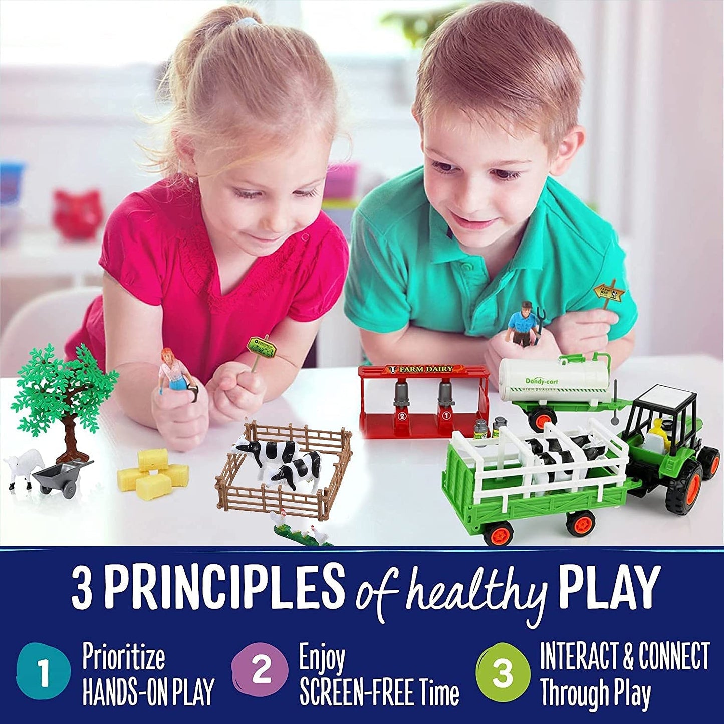 Liberty Imports Pretend Play Dairy Farming Toys Set with Farm Animals, Farmers, Figures and Accessories for Kids (23 Pieces)