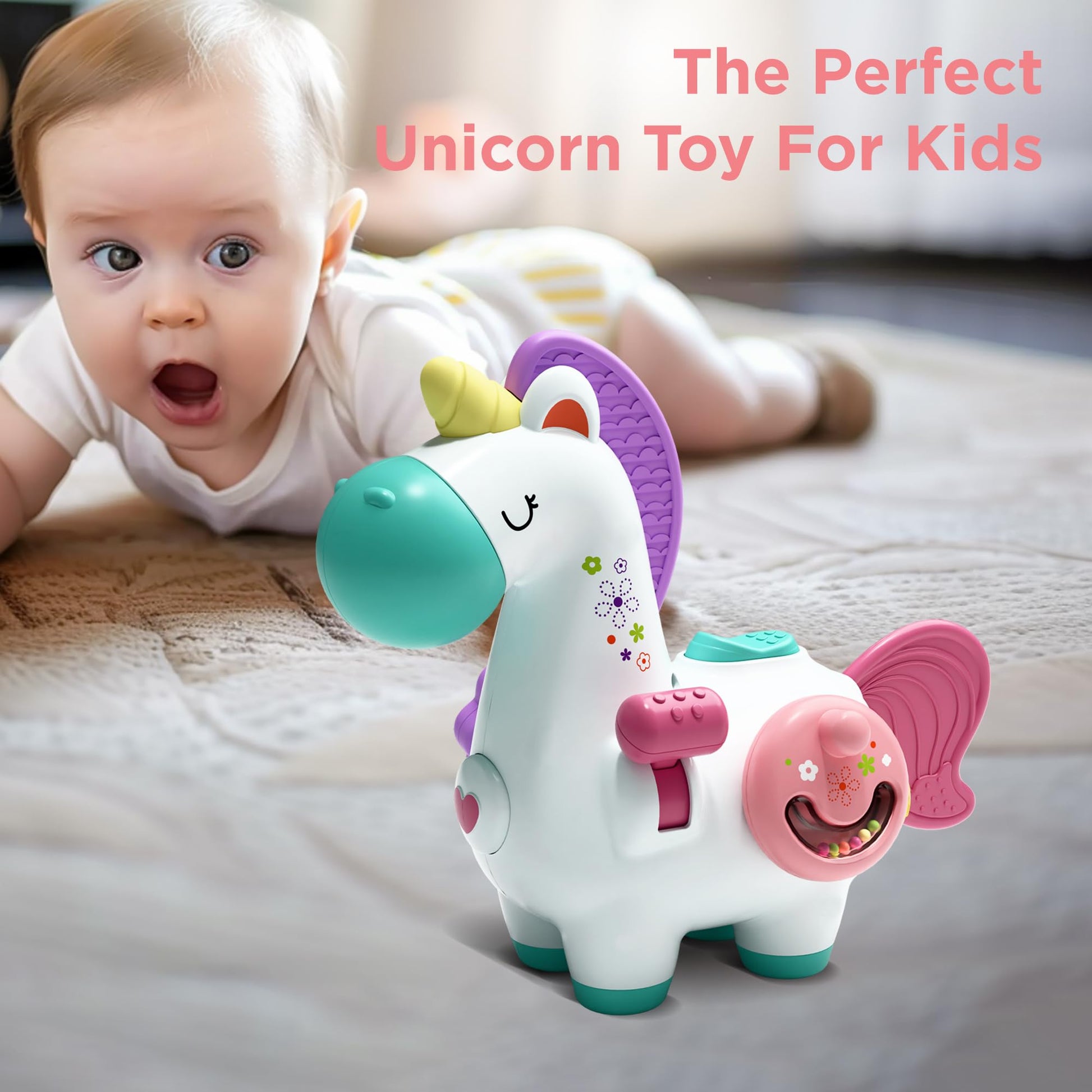 iPlay, iLearn Baby Unicorn Activity Cube, Infant Busy Cube Montessori Toy for 1 Year Old, Babies Carseat Plane Travel Toy, Toddler Sensory Development