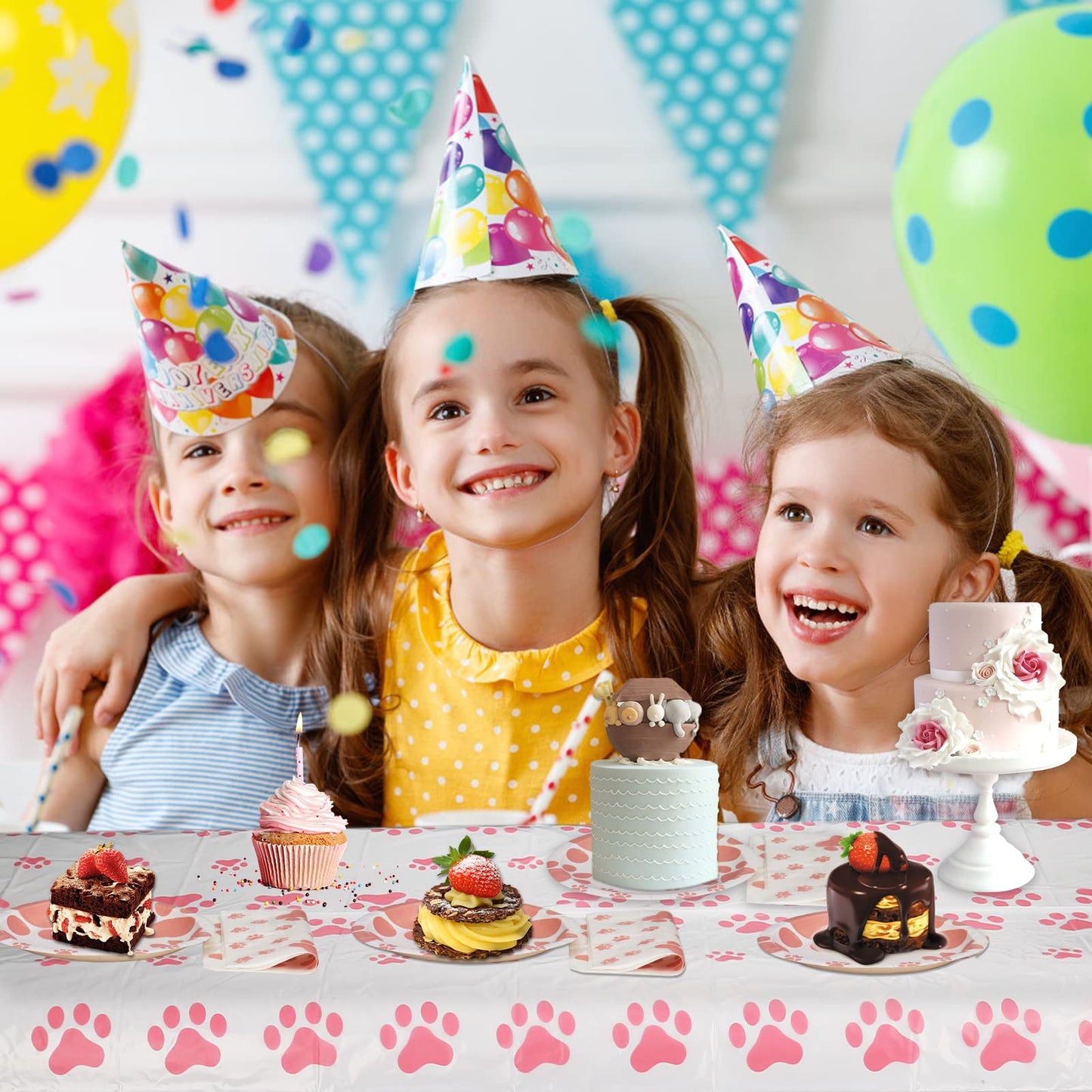 Pink Puppy Party Supplies - Includes 20 Paper Plates, 20 Napkins, 1 Tablecloth - Puppy Theme Birthday Decoration