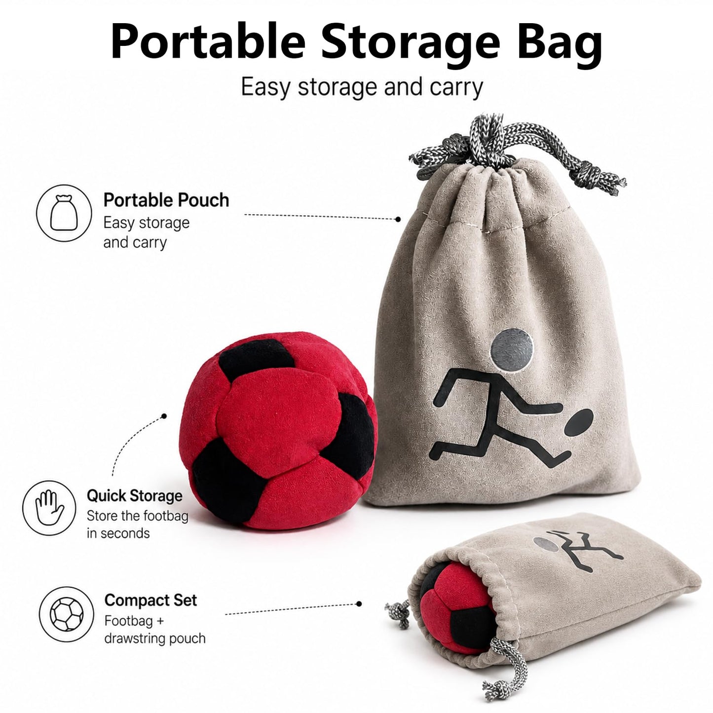 Heiluxe 3 Pack Soccer Footbag Premium Manufactured Sand Filled Kick Sack Soft Plush Fabric Dirtbag Durable for Beginners Indoor Outdoor Casual Party