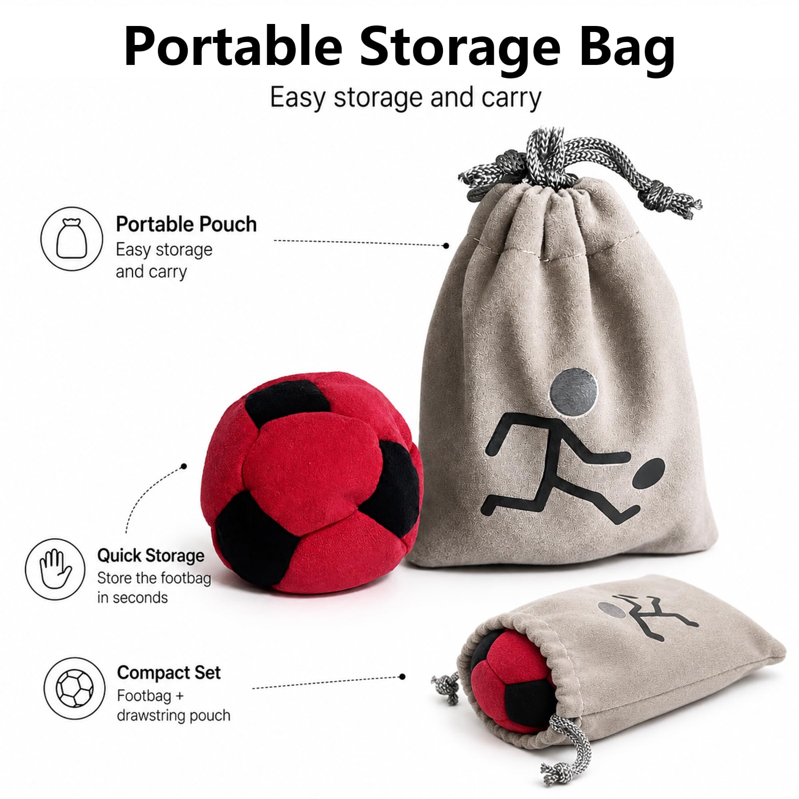 Heiluxe 3 Pack Soccer Footbag Premium Manufactured Sand Filled Kick Sack Soft Plush Fabric Dirtbag Durable for Beginners Indoor Outdoor Casual Party