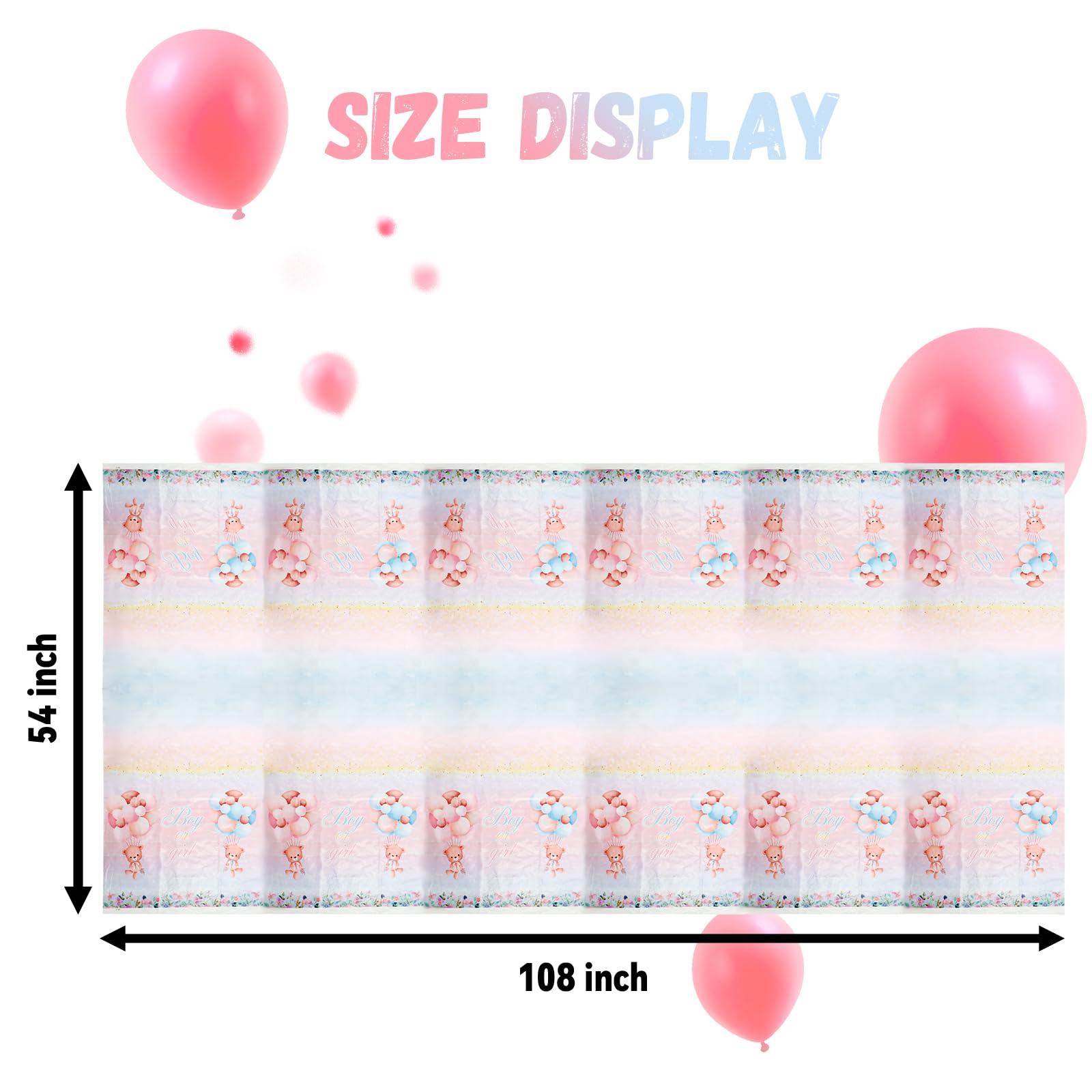 3 Pack Teddy Bear Baby Shower Tablecloths, Plastic Gender Reveal Tablecloths Waterproof Pink and Blue Tablecloth for Boy or Girl Baby Shower Birthday
