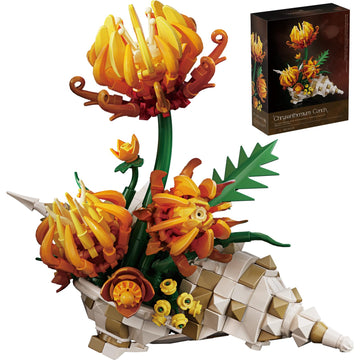 JYLWSMHMU Chrysanthemum Conch Building Blocks Set Artificial Flower Botanical Display Kit Creative DIY Desk Decor Unique Gift for Adults Women Home