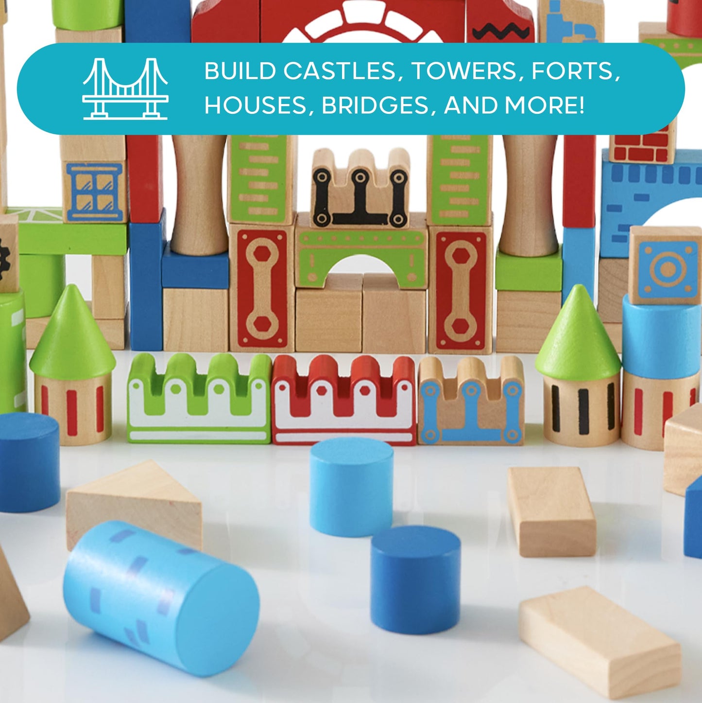 Discovery™ Wood Castle Blocks 80-Piece [Amazon Exclusive] Natural Wooden Building & Stacking Set, Imagination & Creativity Kids Activity Kit
