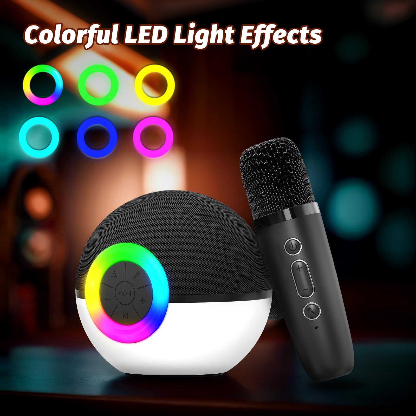 goopow Mini Karaoke Machine Speaker for Kids Adults, Portable Bluetooth Microphone Song Toys with LED Light, Best Chritmas Birthday Festival Gift for
