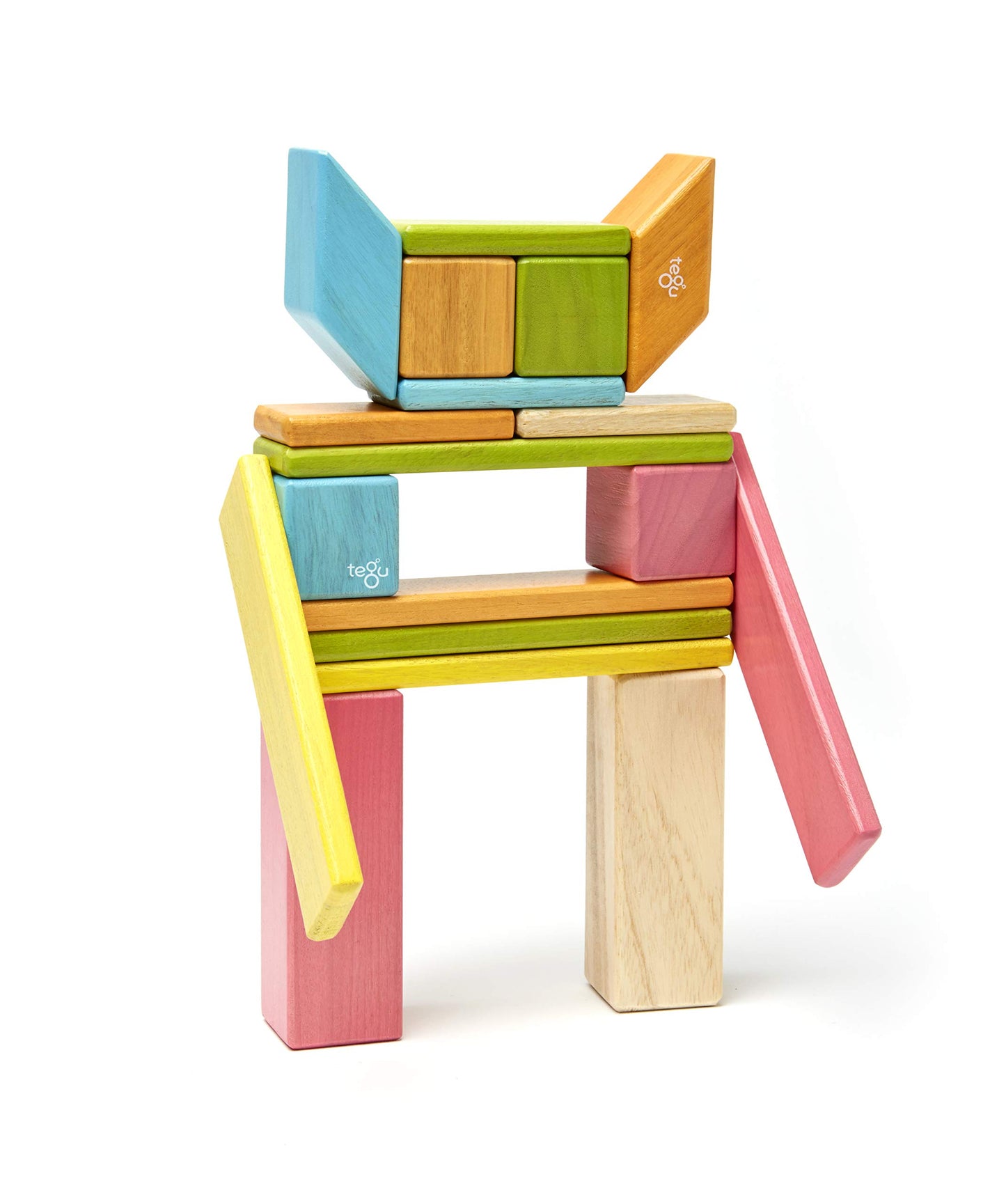 24 Piece Tegu Magnetic Wooden Block Set, Tints, 1-99 years old