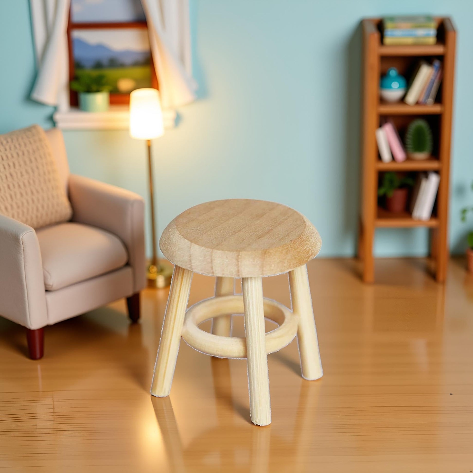 Wood Stool Lightweight Mini DIY 1:12 Miniature Dollhouse Stool for Living, Dollhouse Accessories