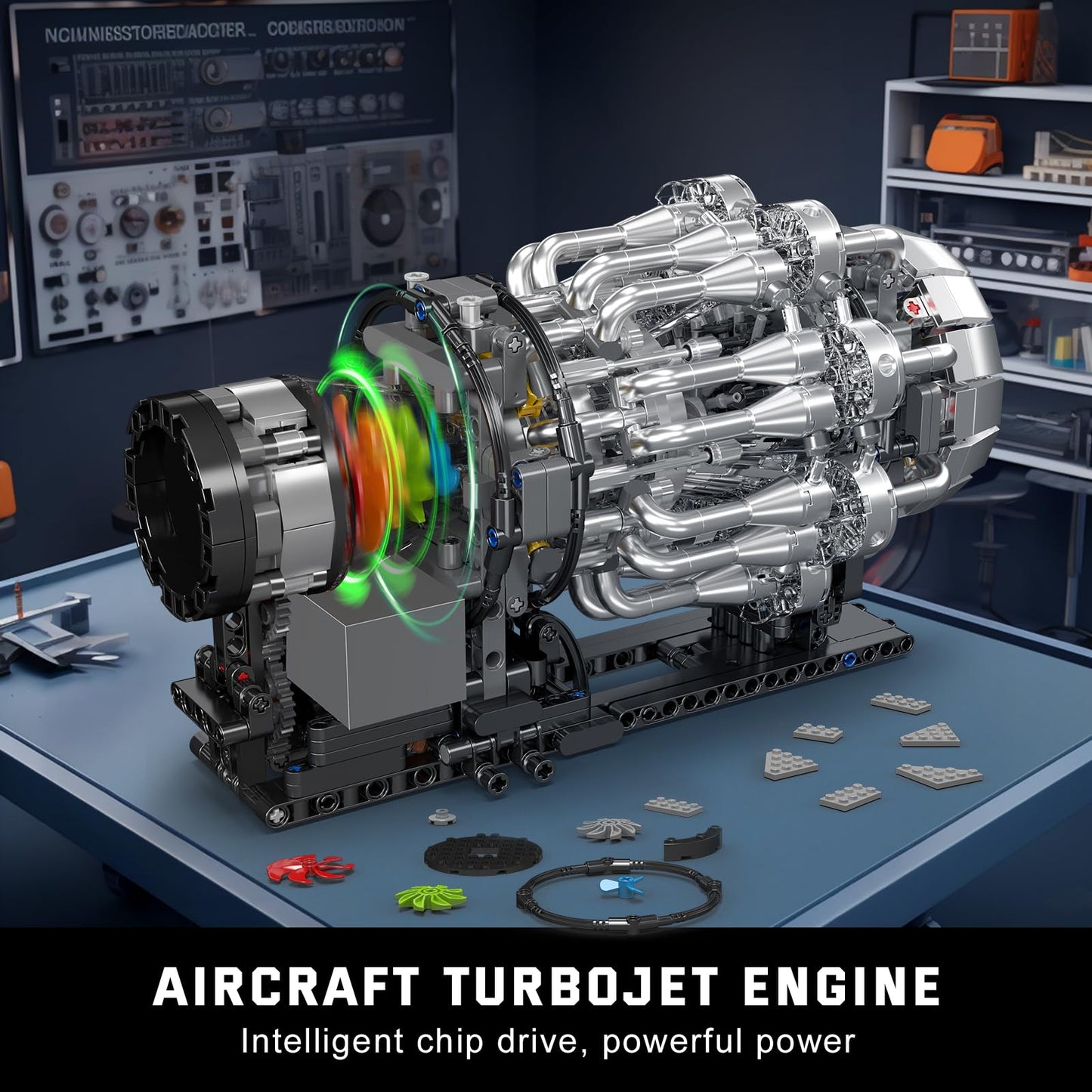 Mould King 10216 Turbojet Engine Building Sets, Mechanical Aviation Aircraft Engine Model Kit That Runs, Build Your Own STEM Model Engine, Gift