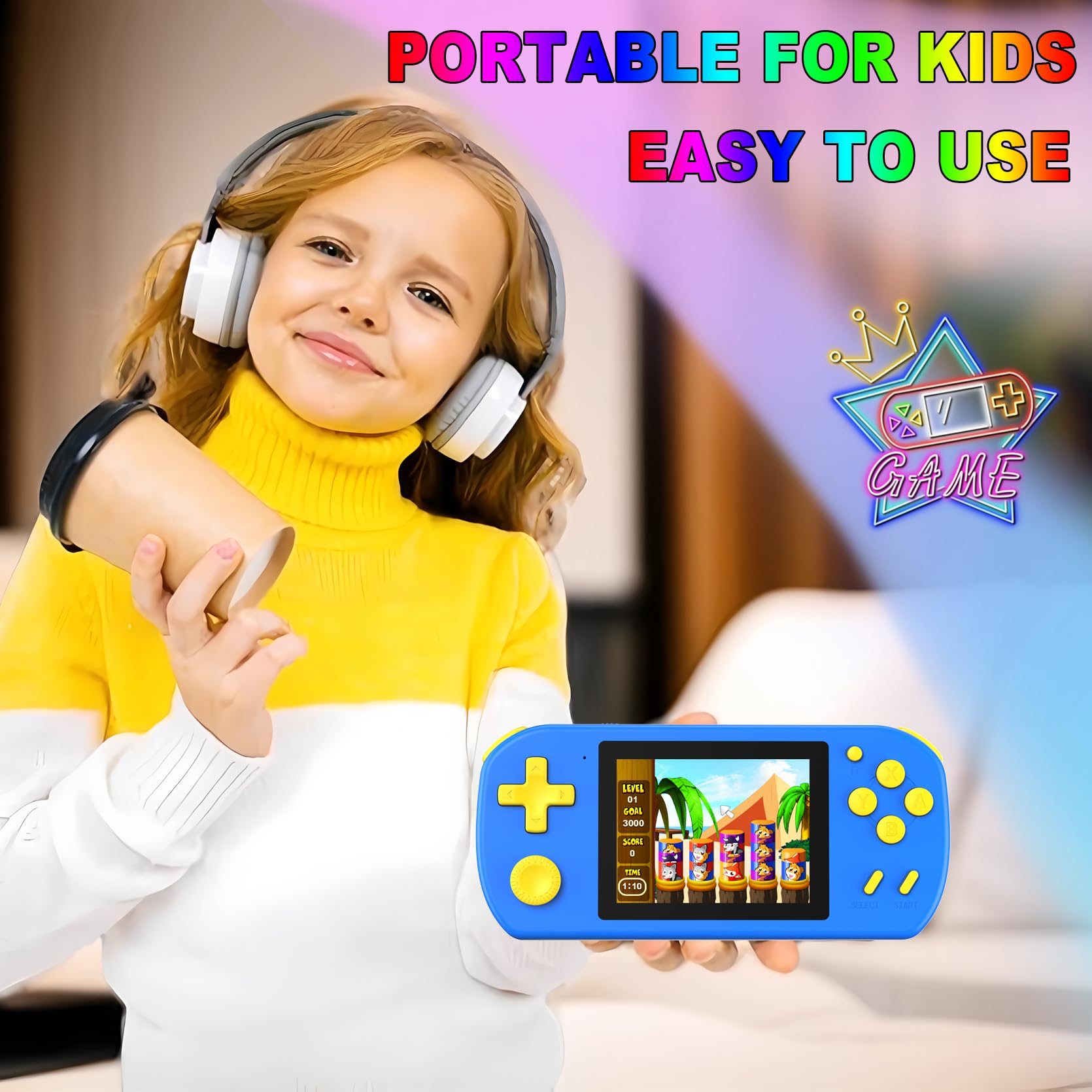 CCTU Handheld Games for Kids Preloaded 218 Retro Video Games, Portable Gaming System with 3.0" Screen Rechargeable Battery, Mini Travel Electronic Toy