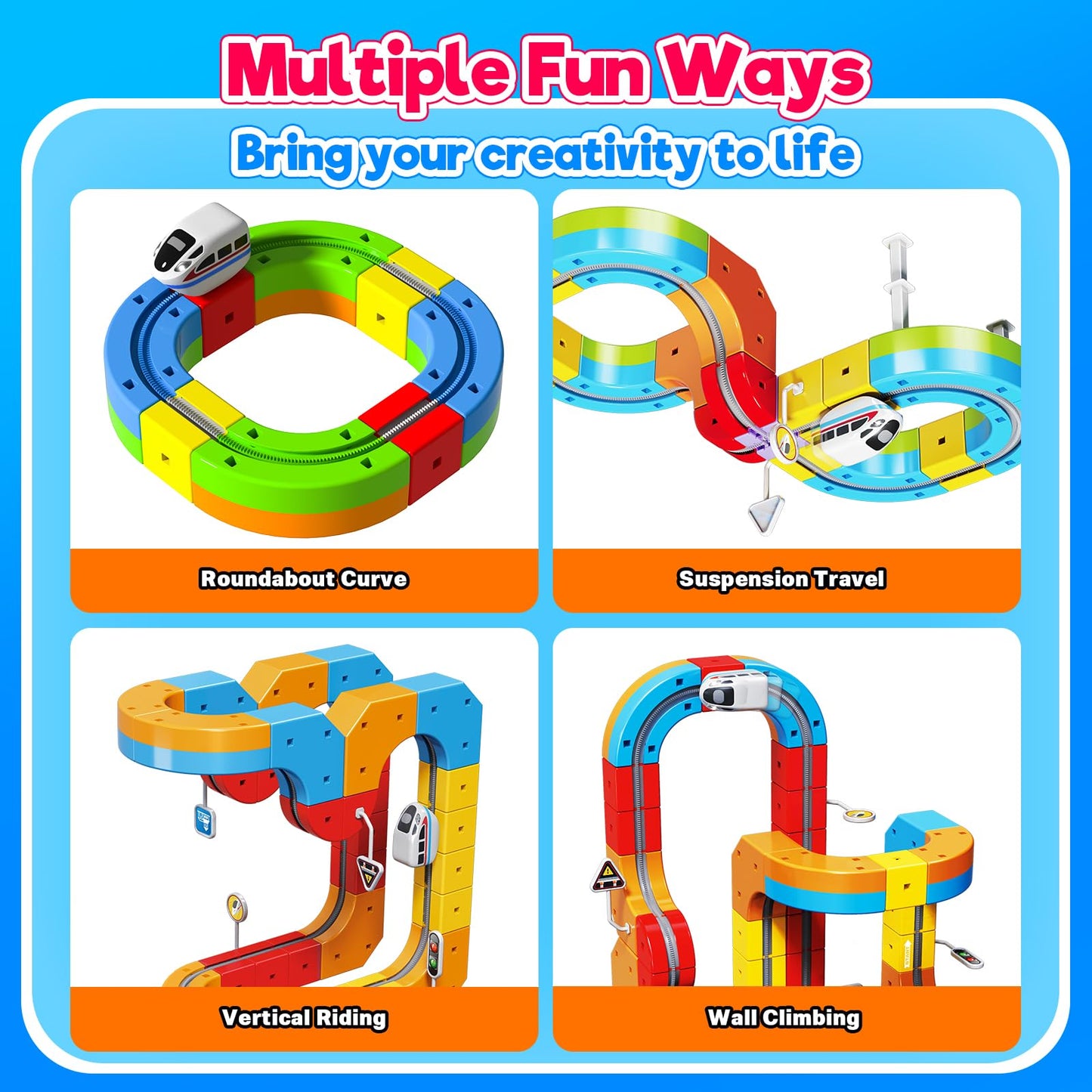 Electric Train Set for Kids, 110PCS 3D Racing Track Sets with Electric Train, Traffic Signs, STEM Train Toys Birthday Gifts for Boys and Girls Age 3+