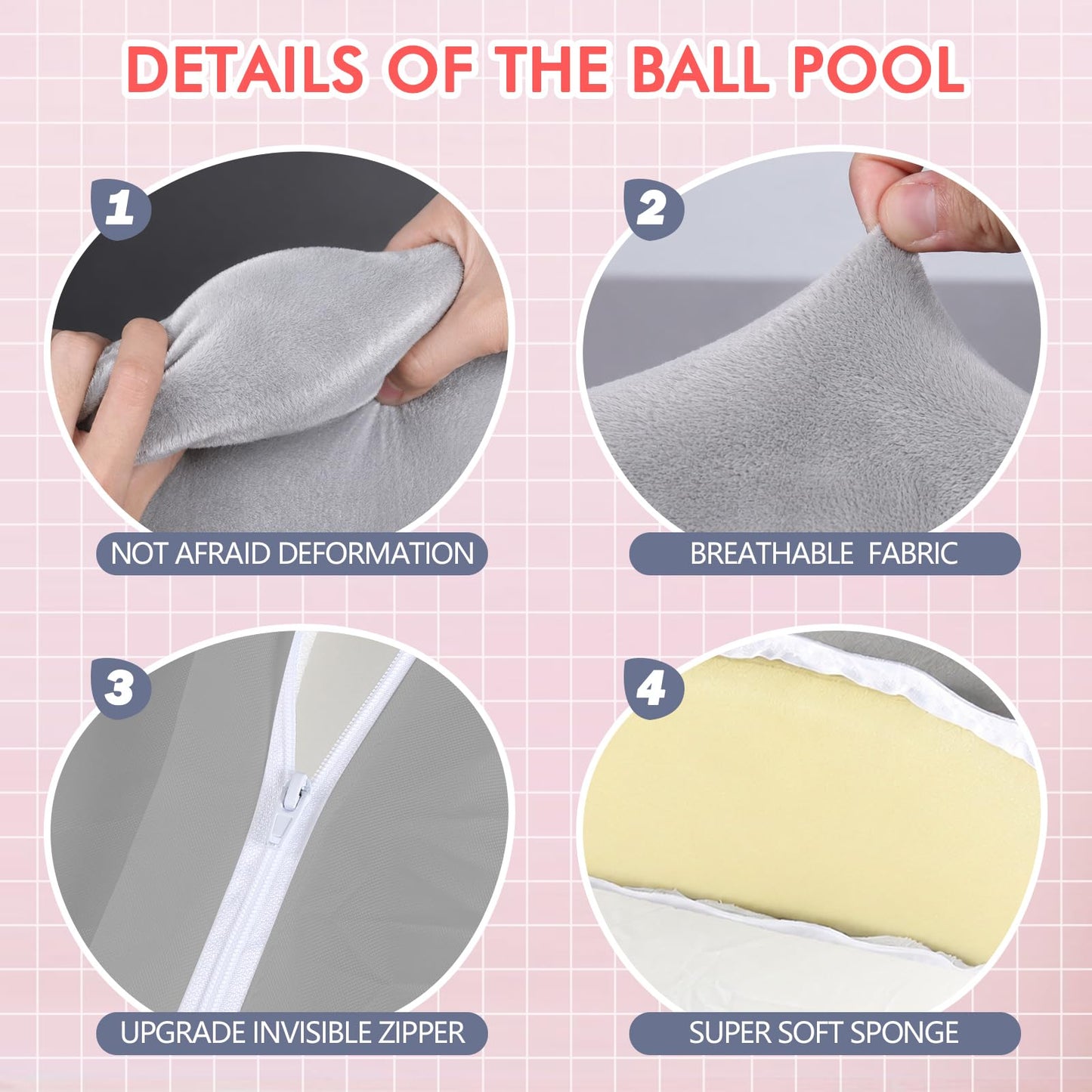 COZYTRAUM Foam Ball Pit with Velvet Cover, 35x12 Inch Round Grey Play Pool for Toddlers,Ideal Gift for Kids Indoor Outdoor Game, Balls Not Included