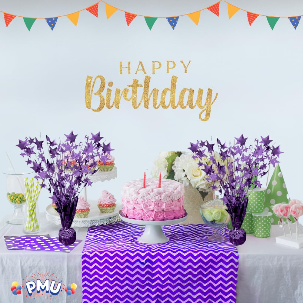 PMU 3 Pack Bursting Star Metallic Foil Spray Centerpiece- Purple Prismatic Balloon Weights, Party Table Decorations Centerpiece for Birthdays