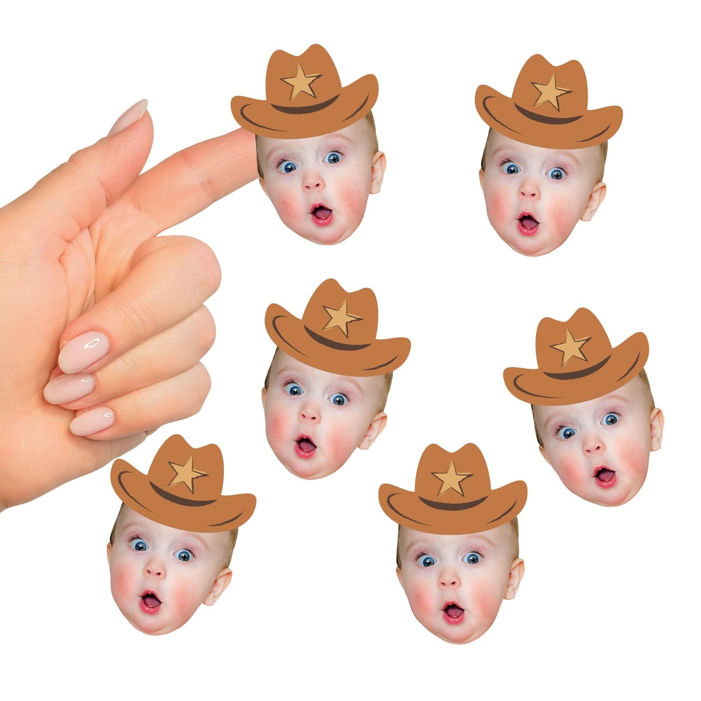 Big Dot of Happiness Custom Photo My First Rodeo - Little Cowboy 1st Birthday Party Favors - Fun Face Cut-Out Stickers - Set of 24