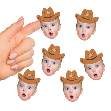 Big Dot of Happiness Custom Photo My First Rodeo - Little Cowboy 1st Birthday Party Favors - Fun Face Cut-Out Stickers - Set of 24