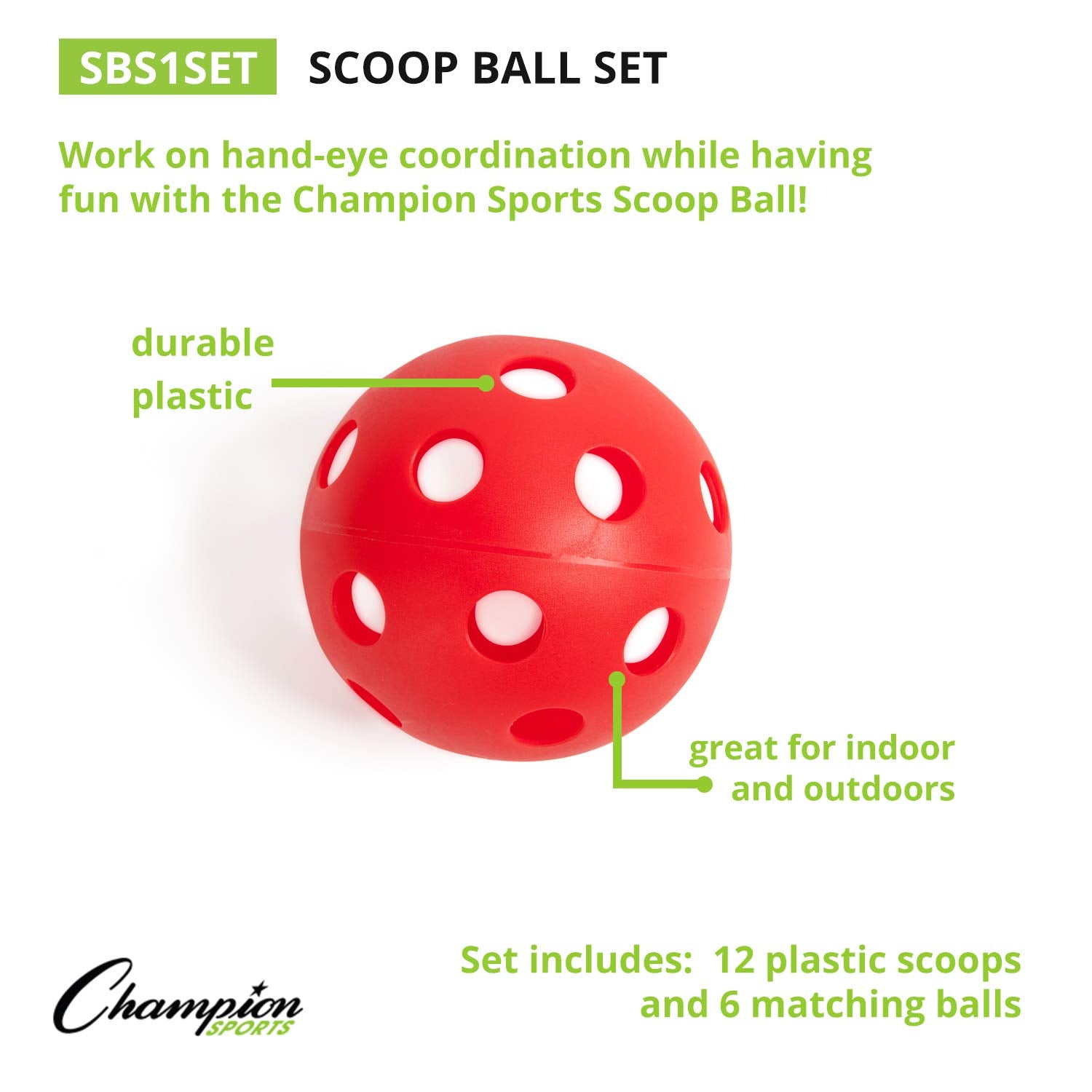 Champion Sports Scoop Ball and Catch Games, Lightweight Plastic Toss and Catch Sets for All Ages, 6 Sets
