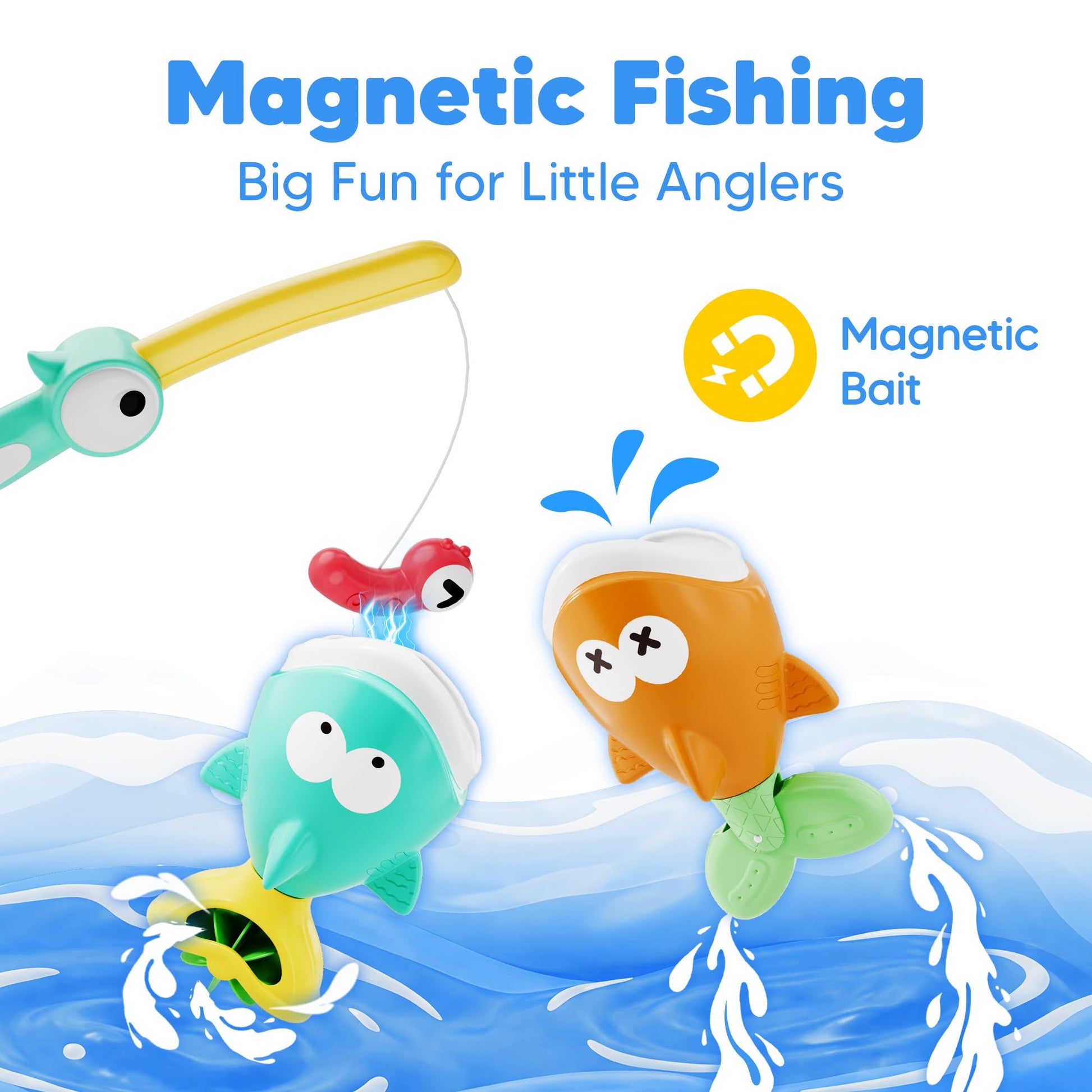 iPlay, iLearn Baby Fishing Bath Toy, Toddler Bathtub Magnetic Fishing Game W/Pole Net Fish Water Squirt Animal, Kid Shower Bathtime for Pool Play