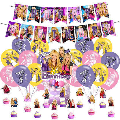 Hannah Montana Birthday Decorations, Hannah Montana Party Supplies Include Happy Birthday Banner, Cake Topper and Cupcake Toppers, Balloons for Kids