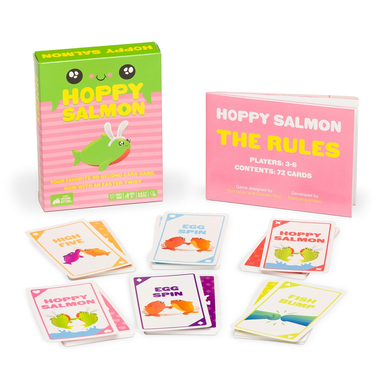 Exploding Kittens Hoppy Salmon 3-6 Players - Ages 6+ - 90 Second Rounds - Easy to Learn Quick Matching Card Game - Party Game, Family Game Night, Kid