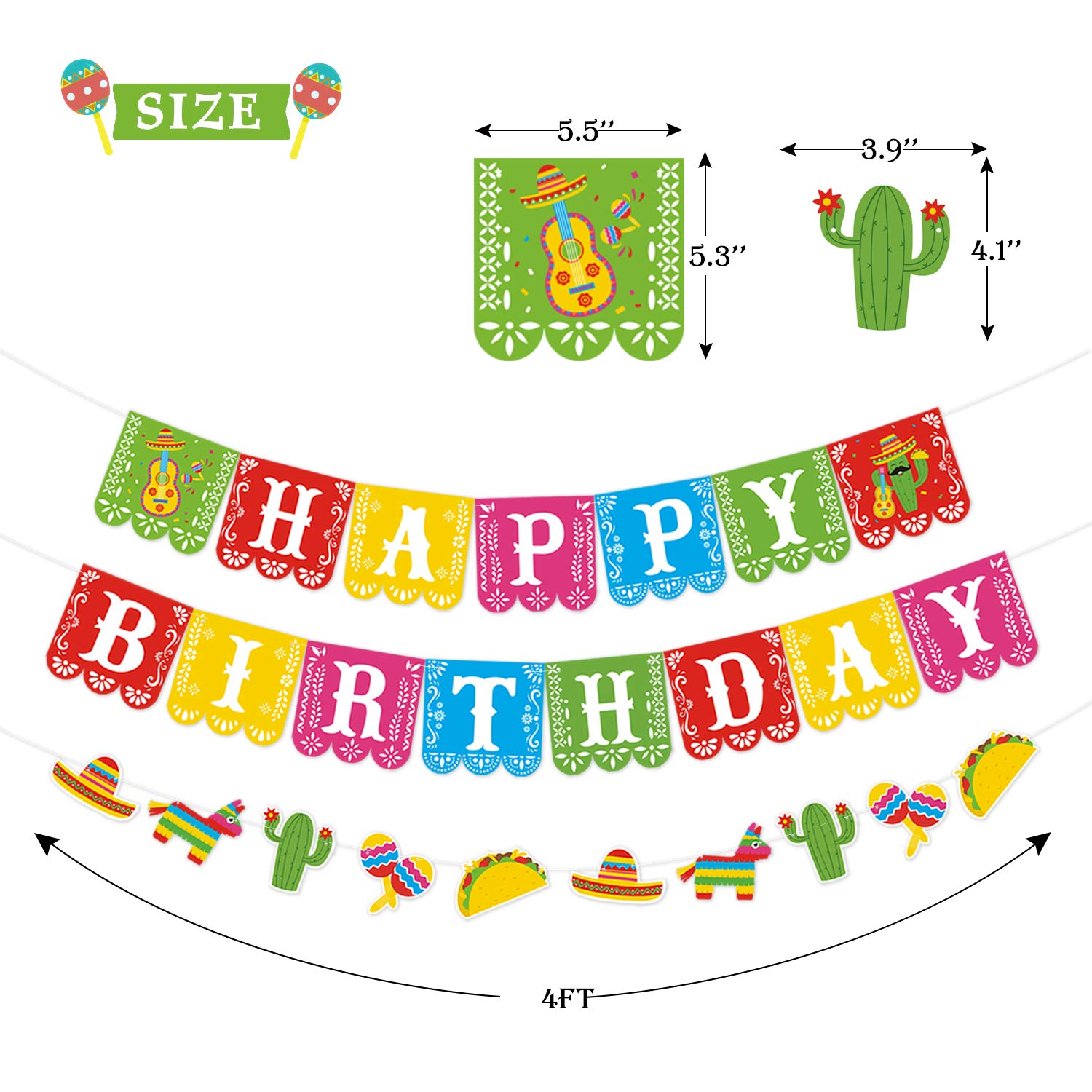 Kitticcino Mexican Party Decorations 3 PCS Mexican Happy Birthday Banner Cinco De Mayo Fiesta Decor Mexico Birthday Fiesta Taco Mexican Photo Booth