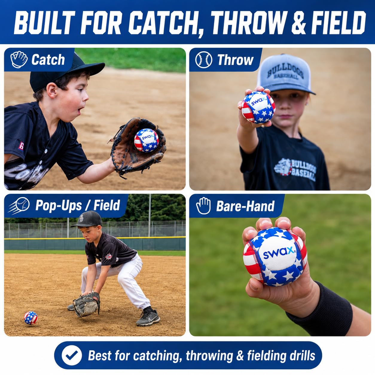 Game Master Swax Training Baseball Stars/Stripes 2-Pack for Kids 3"